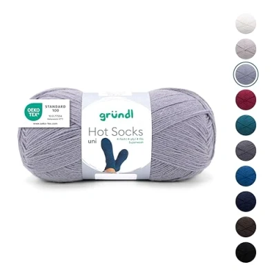 Abbildung von Gründl Wolle Hot Socks uni 100, Sockenwolle / Sockengarn 4 fach 1 Knäuel 100 g 420 m (75 % Schurwolle (superwash), 25 Polyamid), silbergrau