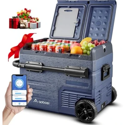 Abbildung von AAOBOSI Kompressor Kühlbox 45L,Auto Mit USB Anschluss,Zwei Zonen und Doppeltüren,Elektrische bis 20 C für Auto, LKW,Boot,Reisemobil,Camping