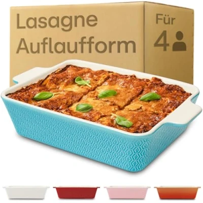 Abbildung von Auflaufform Groß aus Keramik Für Lasagne, Tiramisu &amp; Auflauf Extra Hoher Rand Eckige Backform Antihaftbeschichtet