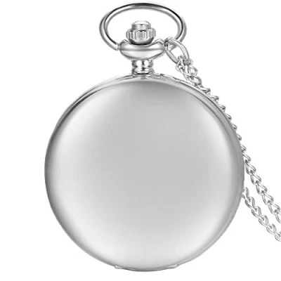 Abbildung von JewelryWe Herren Damen Taschenuhr Classic Glänzend Kettenuhr Analog Quarz Uhr mit Halskette Kette Umhängeuhr Pocket Watch Geschenk Silber
