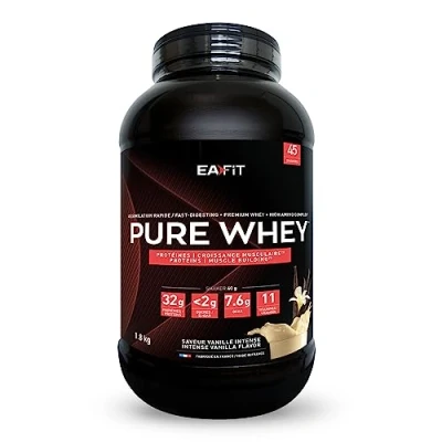Abbildung von EAFIT Whey Protein Pulver Vanille 360g Premium Molkenproteine für Muskelaufbau Isolate Eiweißpulver Proteinpräparate made in France