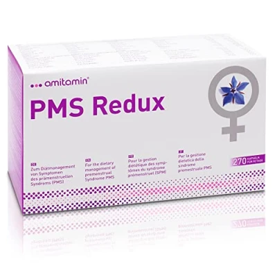 Abbildung von amitamin PMS Redux, 270 Kapseln, erfolgreich klinisch getestet, deutsche Apothekenqualität, Komplexformel mit Folsäure, Thiamin, Vitamin B6 und B12, Kupfer, Magnesium, D, E u.v.m.