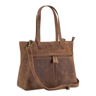 Abbildung von STILORD &#039;Madeleine&#039; Große Umhängetasche Damen Leder Vintage Schultertasche Elegante Businesstasche für 13,3 Zoll Laptops Handtasche Arbeitstasche Echtleder, Farbe:torino braun