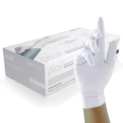 Abbildung von UNIGLOVES White Pearl Nitril Untersuchungshandschuhe vielseitig einsetzbar, puderfreie und latexfreie Einweghandschuhe Box mit 100 Handschuhen, Weiß, Extra groß (GP0025)