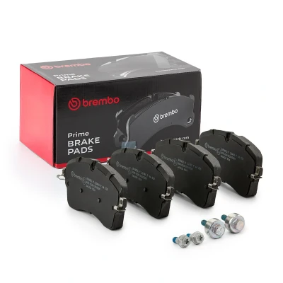 Abbildung von BREMBO P 44 028 Bremsbelagsatz exkl. Verschleißwarnkontakt mit Bremssattelschrauben ohne Zubehör LAND ROVER: Range Rover Evoque, Discovery Sport