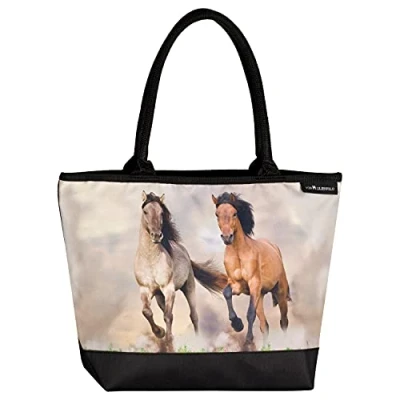 Abbildung von VON LILIENFELD Handtasche Pferd Wildpferde Motiv Shopper Maße L42 x H30 T15 cm Strandtasche Henkeltasche Büro