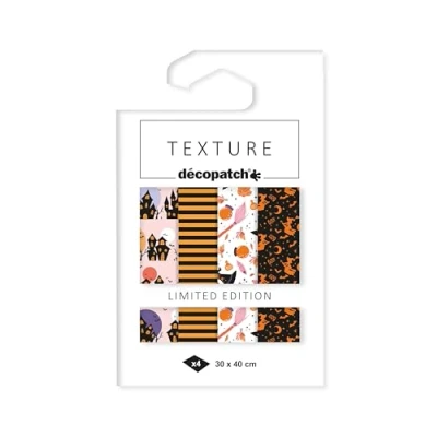 Abbildung von Décopatch TD896C Packung mit 4 Bogen Papier 30x40 cm, Texture Metallic Effekt, Halloween, 1 Pack