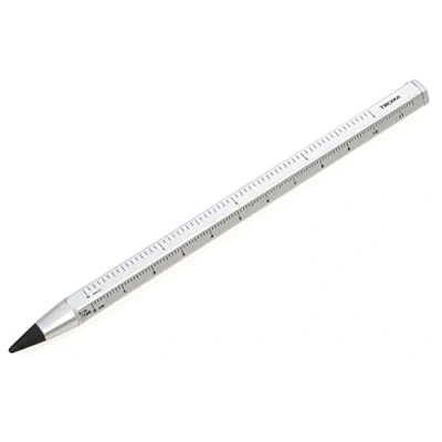 Abbildung von Troika Multitasking Bleistift mit nachhaltiger Endlos Schreibspitze aus Aluminium und Metall, Weiß, austauschbar, radierbar, Zentimeter /Zoll Lineal, Größe: 147 x 10 mm, PEN20/SI