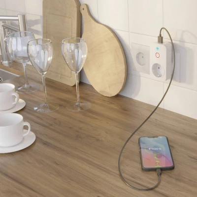 Abbildung von Hama WiFi Steckdose mit 2x USB A (Steckdose Smart Home für Geräte bis 2300 W und 2,1 Smartphone, Tablet, WLAN Sprachsteuerung Alexa, Google, Siri, Appsteuerung, 10 A) weiß