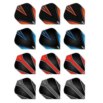 Abbildung von RED DRAGON Hardcore Schwarz V Auswahlpackung Extra Dicke Standard Dart Flights 4 Sätze pro Packung (12 insgesamt)