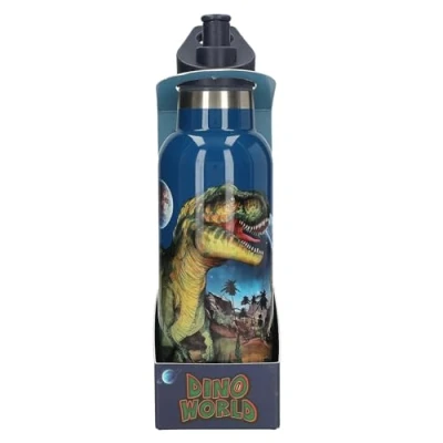 Abbildung von Depesche 13400 Dino World Galaxy Trinkflasche in Dunkelblau, mit Dinosaurier Motiv, Sportflasche aus Edelstahl, Fassungsvermögen ca. 500 ml