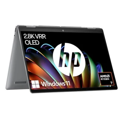 Abbildung von HP Envy x360 2 in 1 Laptop, 14 Zoll 2.8K OLED Touch Display, AMD Ryzen 7 8840HS (16MB Cache), 16GB LPDDR5 SDRAM, TB SSD, QWERTZ Tastatur, Windows 11 Home, Silber