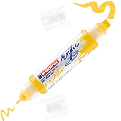 Abbildung von edding 5400 Acryl 3D Double Liner gelb 1 Acrylfarbe Tube Doppel Spitze 2 3,5 10 mm Farben zum Malen auf Leinwand, Malpapier und Holz Acrylstifte wasserfest in Künstlerqualität