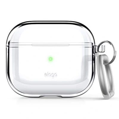 Abbildung von elago Transparente Hülle mit Karabiner, kompatibel AirPods 3, Klebeband enthalten, Anti Vergilbung, kabelloses Laden erhältlich (transparent)