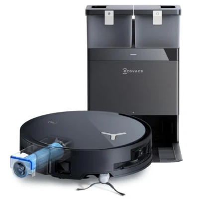 Abbildung von ECOVACS DEEBOT X8 OMNI Saugroboter mit Wischfunktion, 18.000 Pa, OZMO ROLLER Wischwalze kontinuierlicher Frischwasser Selbstreinigung, Moppwäsche 75C heißem Wasser, Heißlufttrocknung, Schwarz