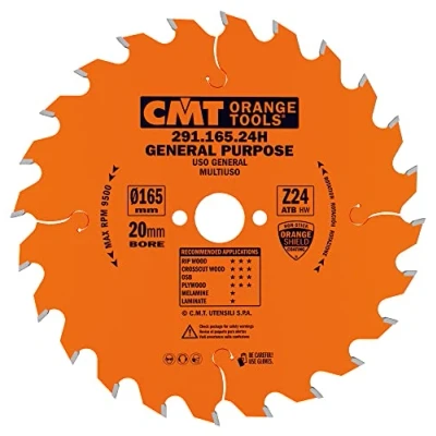 Abbildung von CMT Orange Tools Kreissägeblatt HW 165 x 2,2 / 1,6 20 Z=24 15 ATB 291.165.24H für Längs und Querschnitte