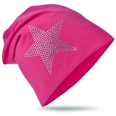 Abbildung von Miobo Kinder Slouch Beanie Mütze,Baumwolle,Strass Stern Magenta 54