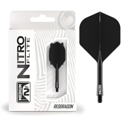Abbildung von RED DRAGON Darts Nitro Flite Integriert Flüge &amp; Schäfte System No.2 Form und Design Schwarz Farbe, Medium Länge