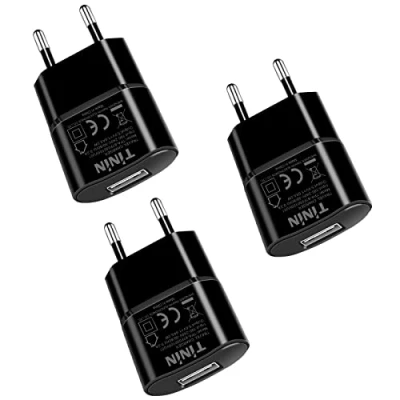 Abbildung von Netzteil Ultra Slim USB Ladegerät, 3er Pack Klein Kompakt Ladeadapter für Handy, Tablet, eBook Reader, Smartphone, Mp3, Bluetooth Geräte 1000 mA, 100 240V, Schwarz