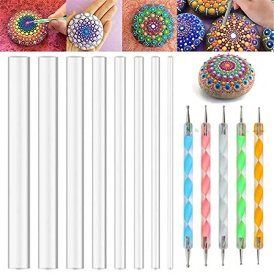 Abbildung von Mandala Kunst Punktierwerkzeuge, Steinmalerei Set, Kugel Stifte, Nagelkunststifte, Acrylstäbe für DIY, Steinzeichnung, Polymerton, Töpferei, Handwerk, 13 Stück