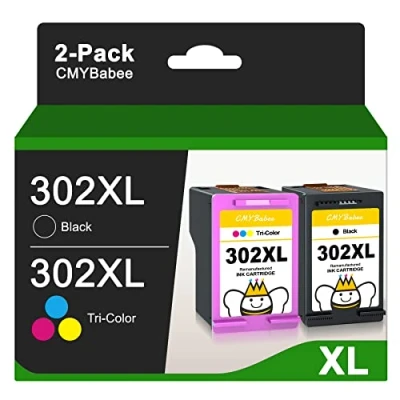 Abbildung von CMYBabee 302 Druckerpatronen XL Wiederaufbereitete für HP Multipack Ersatz Envy 4525 4520 4524 Officejet 3830 3831 3833 5220 5230 DeskJet 3630 3636 3638 (Schwarz, Farbe)