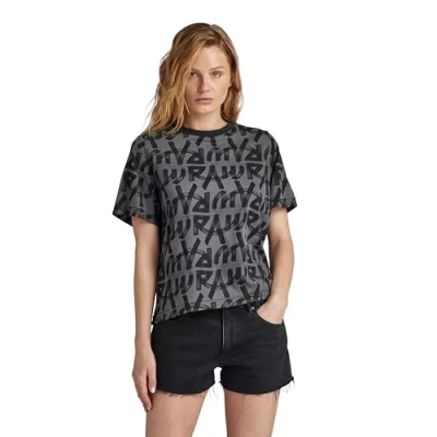 Abbildung von G STAR Calligraphy BOXY Tshirt print, Damen, Größe: Small, Grey asphalt/raw paint
