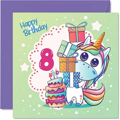 Abbildung von Geburtstagskarte zum 8. Geburtstag Mädchen magische Einhorn Karte 8 Jahre altes Geburtstagskarten sie 145 mm x Grußkarten Tochter Nichte Enkelin Kinder
