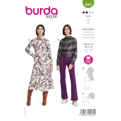 Abbildung von Burda Schnittmuster, 5863, Kleid und Bluse selber nähen [Damen, Gr. 34 44] Level 2 für Anfänger