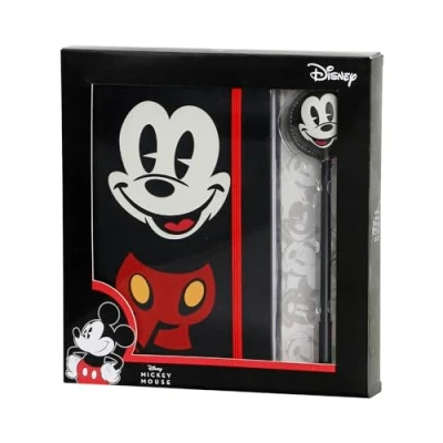 Abbildung von Disney Micky Maus Face Geschenkbox mit Tagebuch und Fashion Kugelschreiber, Schwarz, 22,4 x 23,2 cm