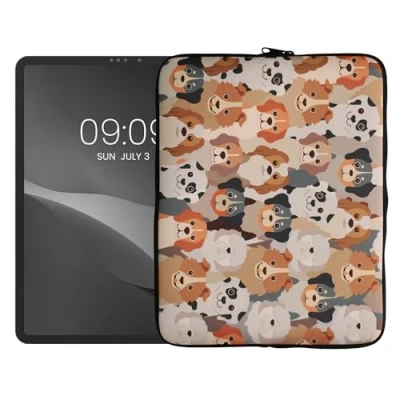 Abbildung von kwmobile Tablet Hülle kompatibel mit 13&quot; Universal Neopren Tasche Cover Case Schutzhülle Sleeve in Weiß Hellbraun Grau Viele Hunde