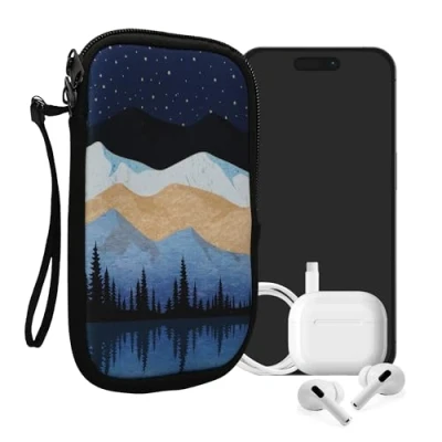 Abbildung von kwmobile Handytasche für Smartphones L 6,5&quot; Neopren Handy Tasche Hülle Cover Case Schutzhülle Sternenhimmel Nacht See Weiß Hellbraun Dunkelblau 16,5 x 8,9 cm Innenmaße