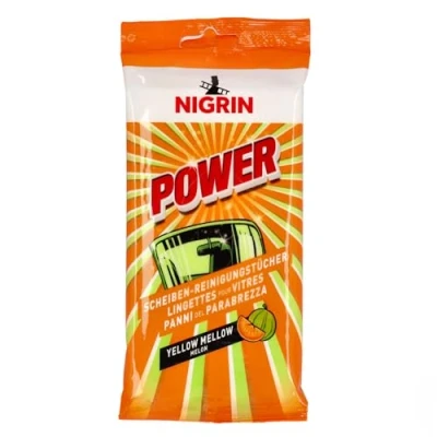 Abbildung von NIGRIN POWER Scheiben Reinigungstücher, für innen und außen, streifen schlierenfrei, praktisch unterwegs, sicher schonende Anwendung, Yellow Mellow, 20 Tücher