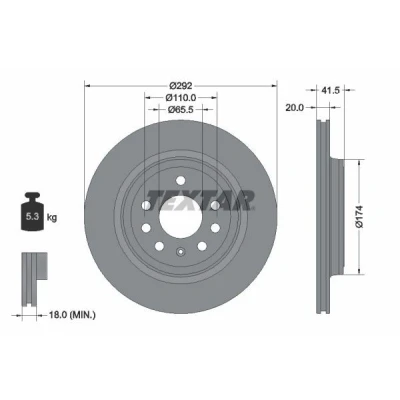 Abbildung von TEXTAR PRO 92118403 Bremsscheibe 292 20 05/08 110 außenbelüftet beschichtet ohne Radbefestigungsbolzen, Radnabe OPEL: Vectra C Saloon, Signum CC