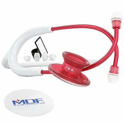 Abbildung von MDF Acoustica leichtes Zweikopf Stethoskop Gratis Parts for Life weiß Rot (MDF747XPR29)