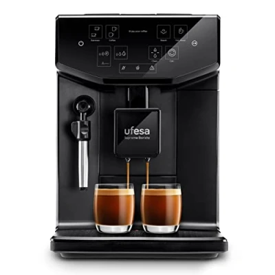 Abbildung von Ufesa Supreme Barista mit 20 Bar Druck, Touchpanel, integrierter Mahlwerk, patentierte Technologie, einstellbare Kaffeestärke, 2L Wassertank, 1550W, hergestellt in Spanie