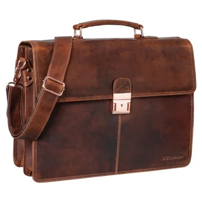 Abbildung von STILORD &#039;Apolonius&#039; Arbeitstasche Herren Leder Vintage Aktentasche Umhängetasche Dokumententasche A4 15,6 Zoll Laptop Tasche für Büro Business Echtleder, Farbe:florida braun