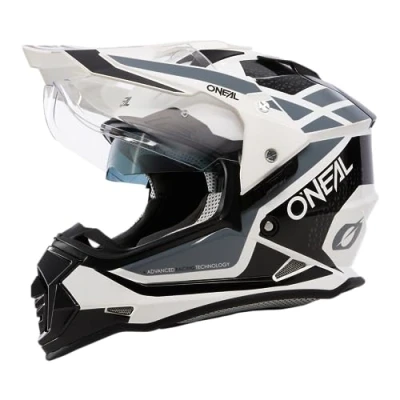 Abbildung von O&#039;NEAL Motorradhelm Enduro Motorrad Ventilationsöffnungen für maximalen Luftstrom &amp; Kühlung, integrierte Sonnenblende Sierra Helmet R V.24 Erwachsene Schwarz Weiß Grau Größe L