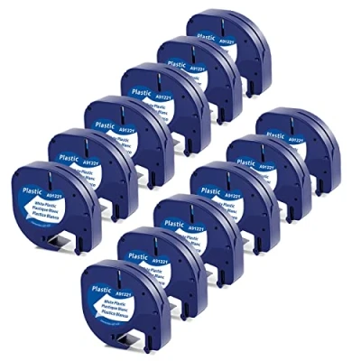 Abbildung von 12x Kompatibel mit Dymo Letrata Etikettenband 12mm x 4m White Plastic Schriftband Band 91221 S0721660, Kunststoff Compatible für Letra Tag LT 100H 110T 100T XM, Schwarz auf Weiß