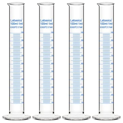Abbildung von Labasics Messzylinder, 4er Pack Borosilikat Glas 100 ml Dickwandiger Messzylinder Laborzylinder Lab Graduated Cylinder