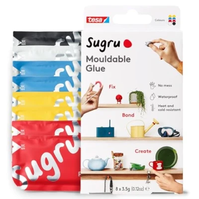 Abbildung von Sugru by tesa Formbarer Allzweckkleber, 8er Pack, 8 x 3,5 g, Rot, Blau, Gelb, Schwarz &amp; Weiß vielseitige Klebeknete zum Reparieren, Kleben und Befestigen ohne Bohren