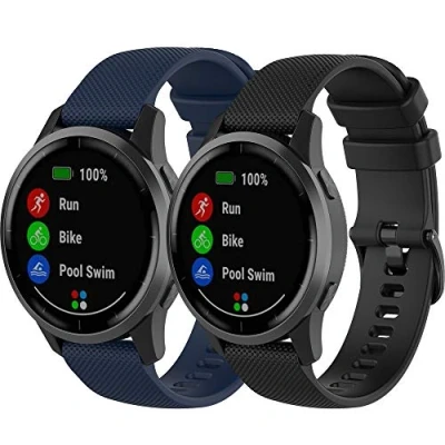Abbildung von Yikamosi Kompatibel mit Garmin Vivoactive 4 Armband,22MM Schnellverschluss Weiches Silikon rostfreiem Metallverschluss Ersatzbänder für 4/Garmin Venu 2,Mitternachtsblau+Schwarz