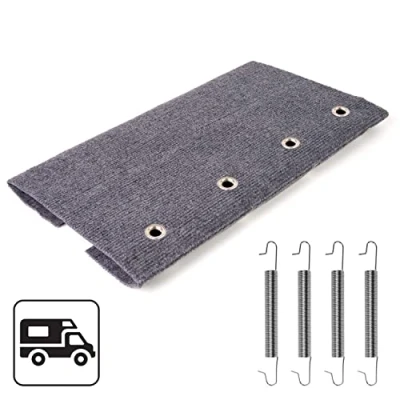 Abbildung von Wohnmobil Trittstufen Fußmatte, 46 x cm, Grau, größenverstellbar, Spannfeder Befestigung, Fussmatte für elektrische und manuelle Wohnwagen Stufen, Camping Teppich Fußabtreter, Camper Matte Zubehör