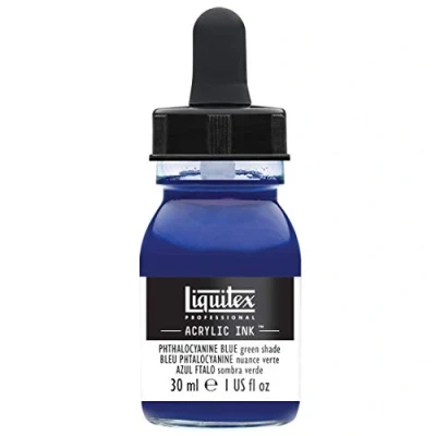 Abbildung von Liquitex 4260316 flüssige Professional Acrylfarben Ink, Tusche, 30 ml, hochpigmentierte Airbrushfarbe, phthalozyaninblau grünton