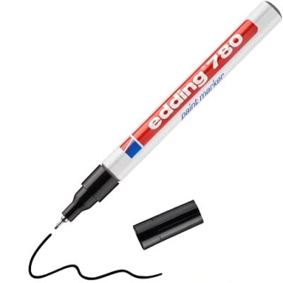 Abbildung von edding 780 Lackmarker schwarz 10 Stifte Rundspitze 0,8 mm Lackstift zur Markierung und Beschriftung von Metall, Glas, Stein oder Kunststoff hitzebeständig, permanent, wischfest