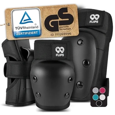 Abbildung von 99FLIPS inliner Schoner erwachsene mit GS [6er Set] DIVE L in Schwarz Damen schützer Knieschoner Kinder 12 Jahre protektoren Skateboard