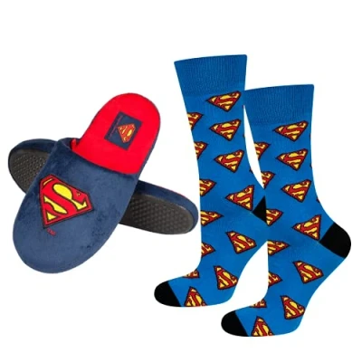 Abbildung von soxo DC Comics Superman Hausschuhe Herren Cozy Slipper Lustig Pantoletten 41/42 + Socken 40 45