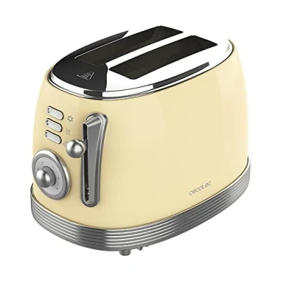 Abbildung von Cecotec Toaster Toast&amp;Taste 800 Vintage Light Yellow, 850 W, Doppelte Extra breite Kurzschlitze von 3,8 cm, 2 Toastscheiben, Edelstahl Finish, Stil, 3 Funktionen, Gelb