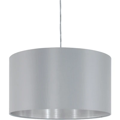 Abbildung von EGLO Pendellampe Maserlo, 1 flammige Textil Pendelleuchte, Hängeleuchte aus Stahl und Stoff, Farbe: Nickel matt, grau, silber, Fassung: E27, Ø: 38 cm, x 110 cm