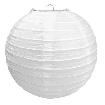 Abbildung von Lampenschirm Rund Weiß Papier Laterne Classic Bamboo Style Gerippter Deko für Party Garten Hochzeit Dekoration (Weiß 30cm)