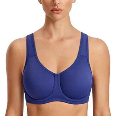 Abbildung von SYROKAN Damen Starker Halt Sports BH Große Brüste mit Bügel für Größen Mitternachtsblau 90D